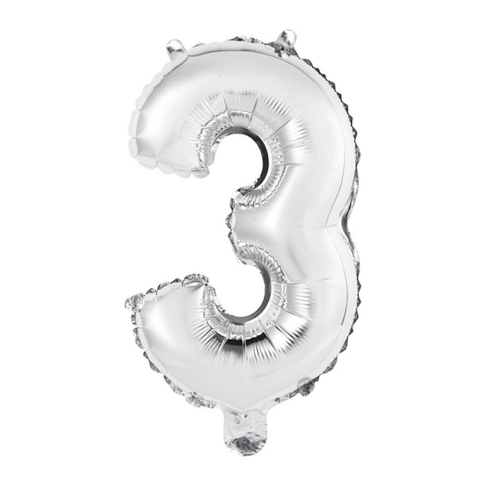 amscan® Folienballon Mini, Zahl 3 silber, 1 St.
