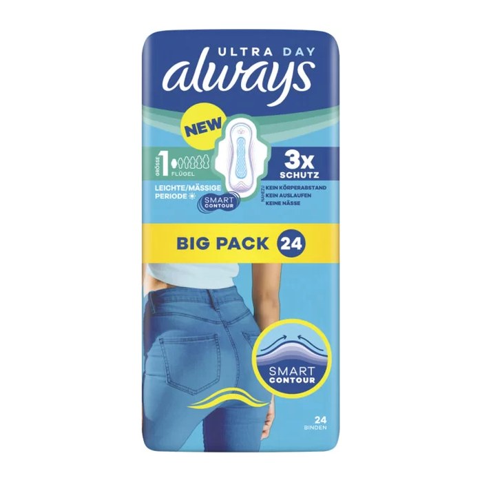 always Binden Ultra Day Normal mit Flügeln für leichte bis mittlere Tage, 24 St.