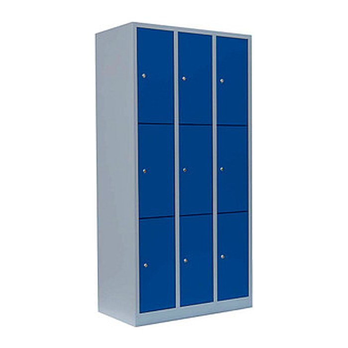 LÜLLMANN Schließfachschrank enzianblau, lichtgrau 520331, 9 Schließfächer 88,5 x 50,0 x 180,0 cm