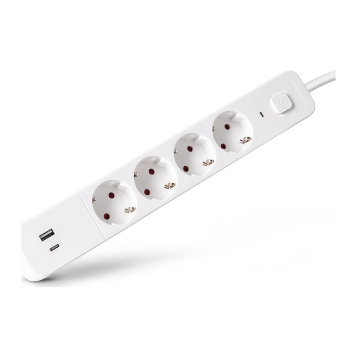 Entac Steckdosenleiste 4fach 1x USB-A & 1 USB-C, 1,5m weiß