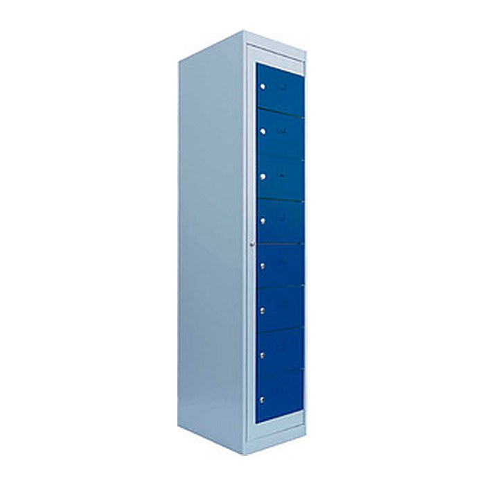 LÜLLMANN Schließfachschrank enzianblau, lichtgrau 526081, 8 Schließfächer 40,0 x 50,0 x 180,0 cm