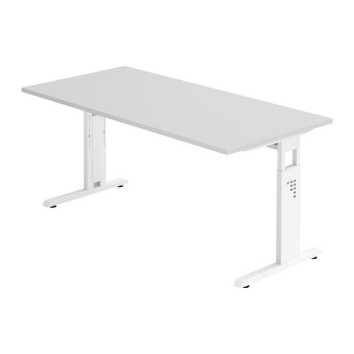 HAMMERBACHER OS 16 höhenverstellbarer Schreibtisch lichtgrau rechteckig, C-Fuß-Gestell weiß 160,0 x 80,0 cm