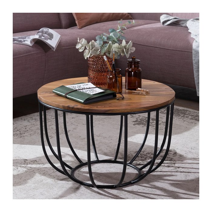 WOHNLING Couchtisch rund Massivholz sheesham 60,0 x 60,0 x 39,0 cm, 1 St.