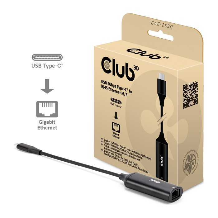 Club3D Adapter USB-C > RJ45 5Gbps St/Bu retail