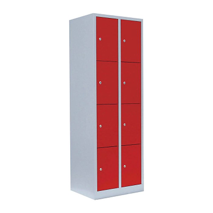 LÜLLMANN Schließfachschrank lichtgrau, feuerrot 520424, 8 Schließfächer 60,0 x 50,0 x 180,0 cm