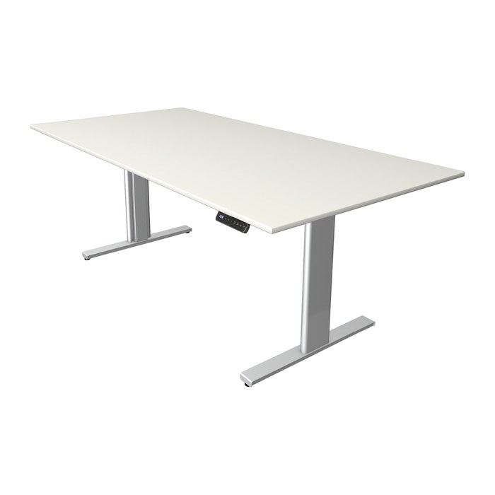 Kerkmann Move 3 tube elektrisch höhenverstellbarer Schreibtisch weiß rechteckig, T-Fuß-Gestell silber 100,0 x 60,0 cm