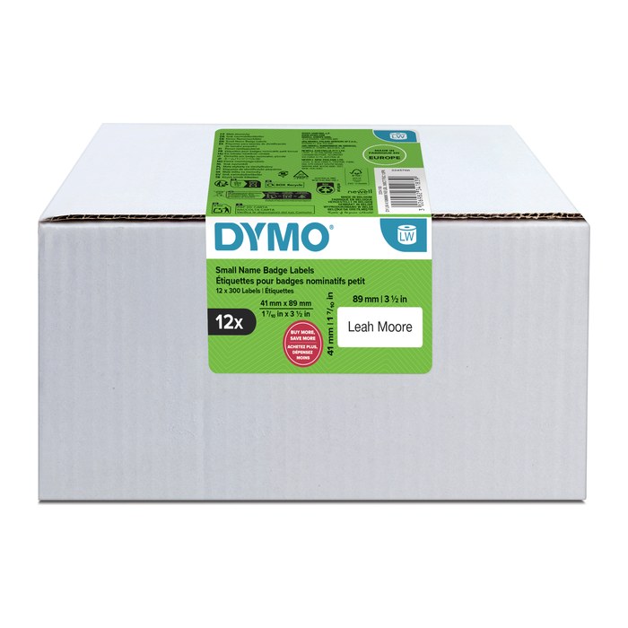 DYMO Etikettenrolle für Etikettendrucker weiß, 41,0 x 89,0 mm, 12 x 300 Etiketten