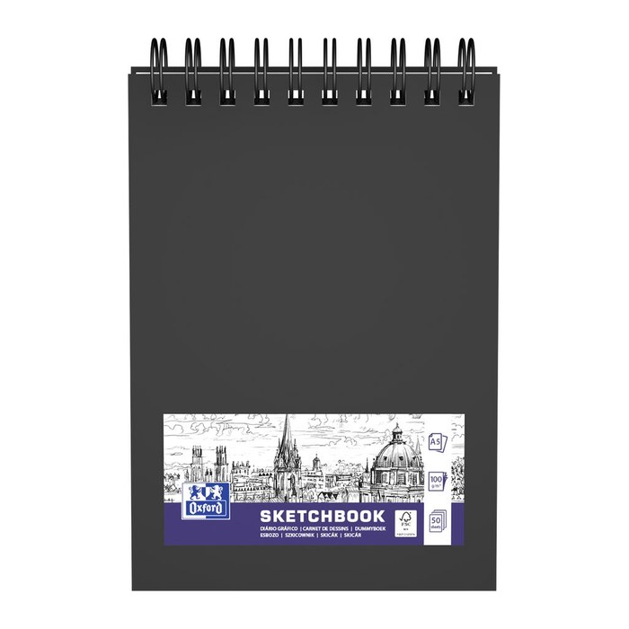 OXFORD Skizzenbuch Sketchbook DIN A5 blanko, schwarz Hardcover 50 Seiten, 1 St.
