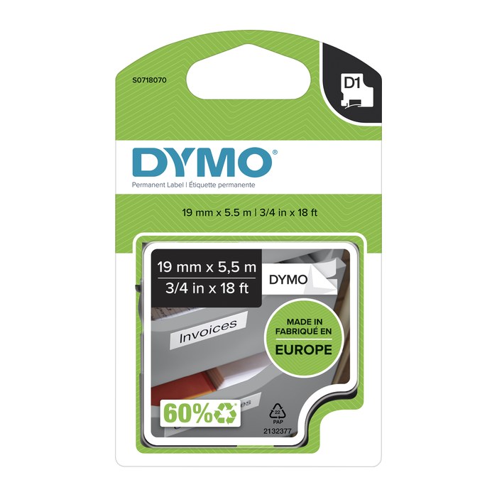 DYMO Schriftband D1 16960 S0718070, 19 mm, schwarz auf weiß, 1 St.