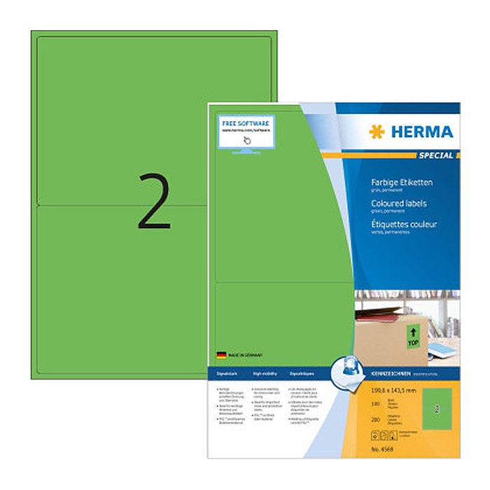 HERMA Etiketten 4569 grün 199,6 x 143,5 mm, 100 Blatt