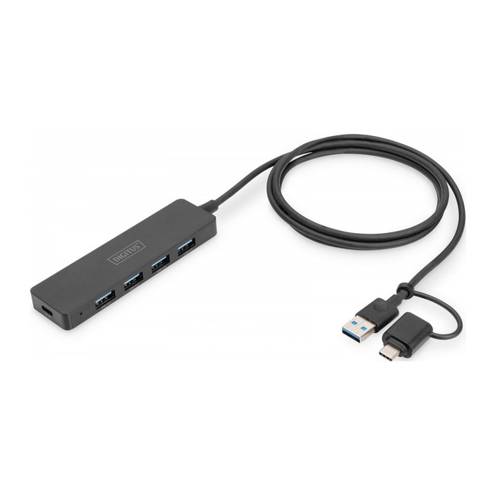 DIGITUS USB 3.0 Hub 4-Port Slim, USB-C Adapter 1,2m Kabel