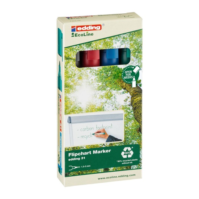 edding 31 Ecoline Flipchart-Marker farbsortiert 1,5 - 3,0 mm, 4 St.