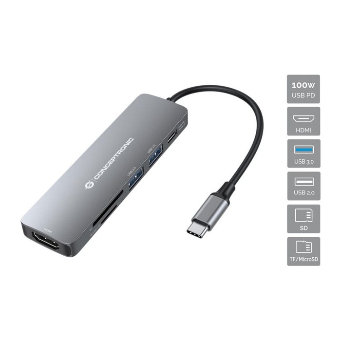 CONCEPTRONIC 6-1 Dock USB-C->HDMI/2xUSB-A/SD/TF/+ 15cm gr