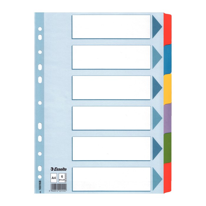 Esselte Ordnerregister DIN A4 Vollformat blanko farbig 6-teilig, 1 Satz