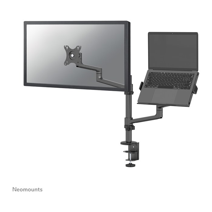 Neomounts Monitor-Halterung schwarz für 1 Monitor, 1 Notebook, Tischklemme