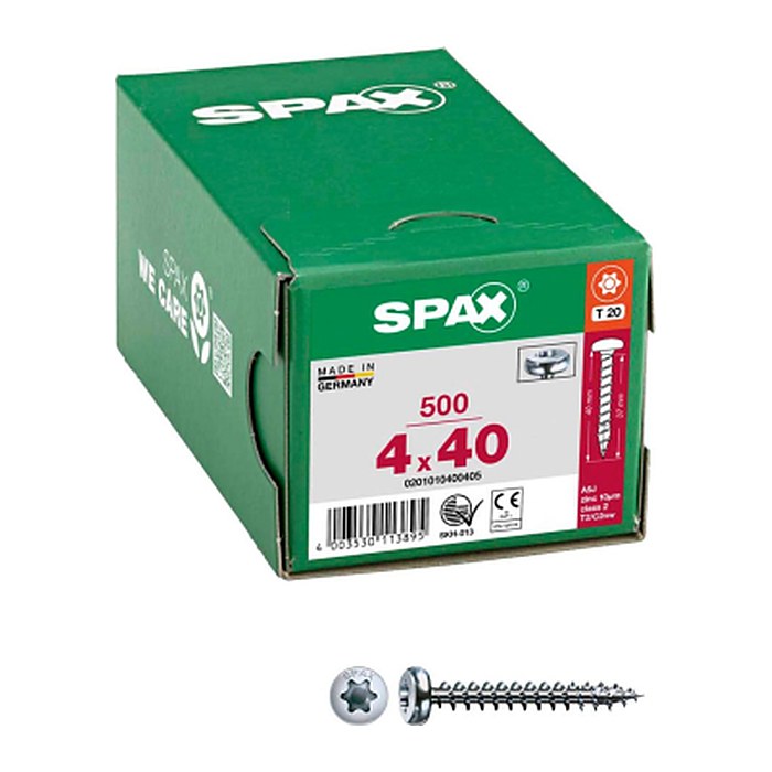 SPAX® Universalschrauben T20 Halbrundkopf WIROX 0201010400405 4 mm x 40 mm, 500 St.