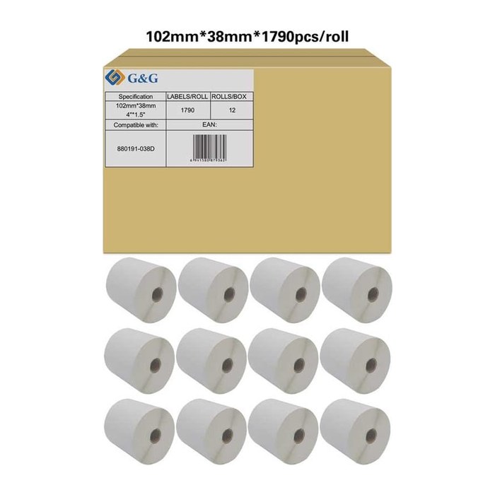 G&G 12x Etikettenrollen kompatibel mit Zebra 880191-038D