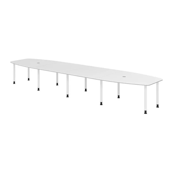 HAMMERBACHER Konferenztisch KT52C weiß Tonnenform, Rundrohr weiß, 520,0 x 85,0/130,0 x 72,0 - 74,0 cm