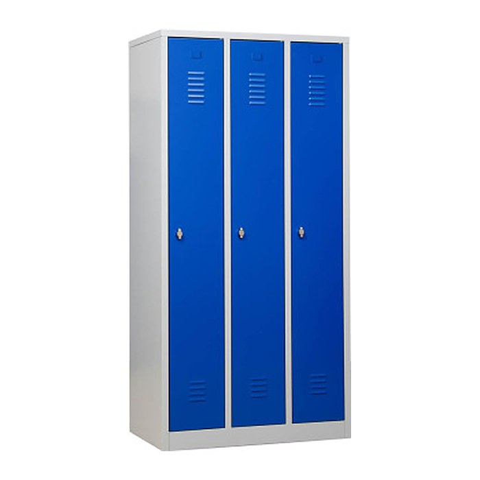 Gürkan Spind lichtgrau, enzianblau 105300, 3 Schließfächer 90,0 x 50,0 x 180,0 cm
