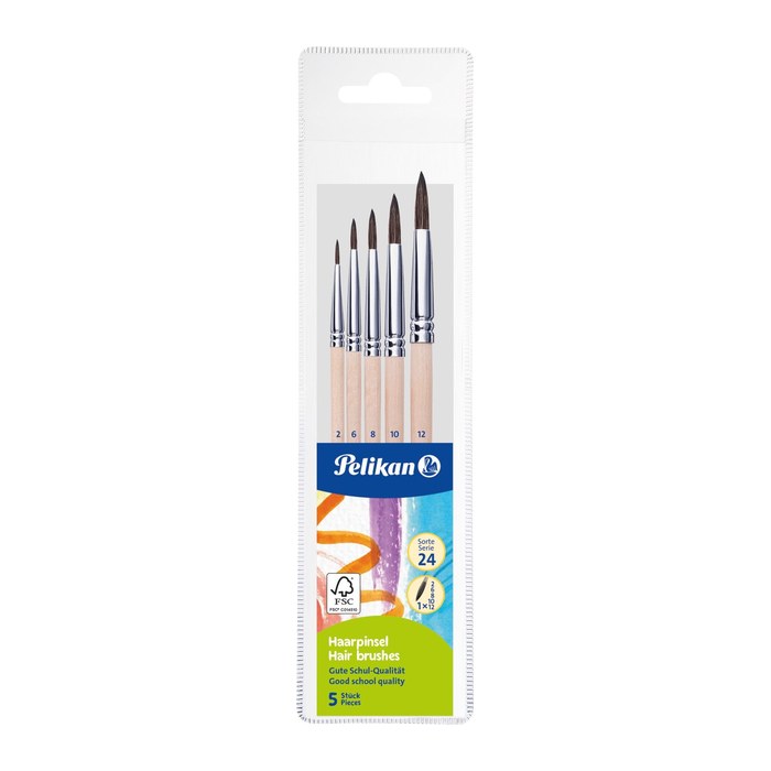Pelikan Starter-Set Haarpinsel Größe 2, 6, 8, 10, 12, 5-teilig