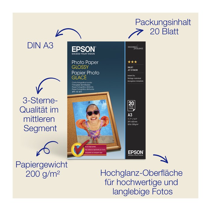 EPSON Fotopapier S042536 DIN A3 glänzend 200 g/qm 20 Blatt