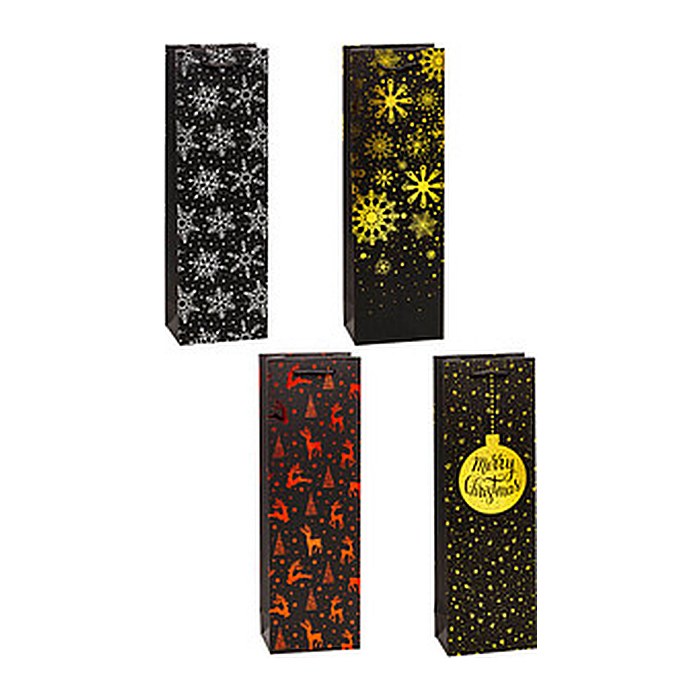 TSI Geschenktüten für Flaschen PREMIUM Weihnachten 2 Motiv sortiert 12,0 x 38,0 cm, 12 St.