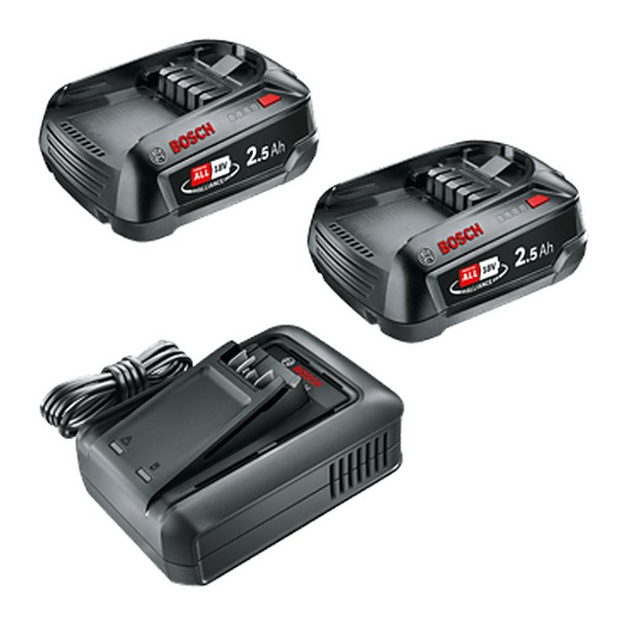BOSCH Home & Garden Werkzeugakkus mit Ladegerät Starter-Set 18V Li-Ion 18,0 V, 2x 2,5 Ah