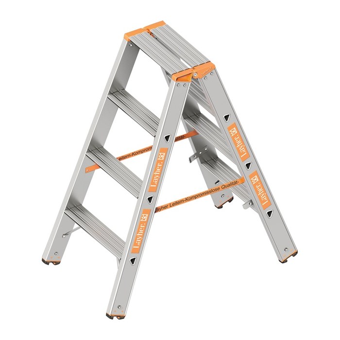 Layher Stehleiter beidseitig TOPIC 1043 silber 2x 4 Stufen, H: 100,0 cm
