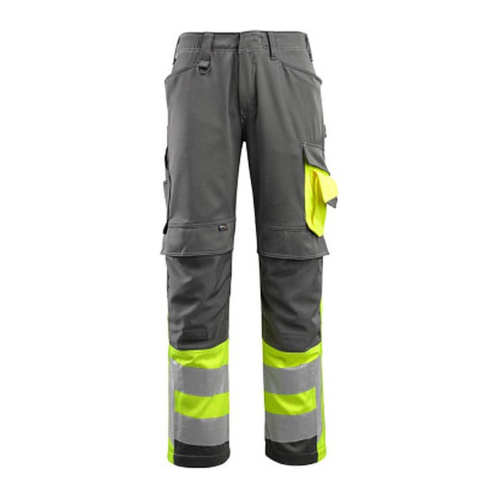 MASCOT® unisex Warnschutzhose Leeds dunkelanthrazit, gelb Größe 46