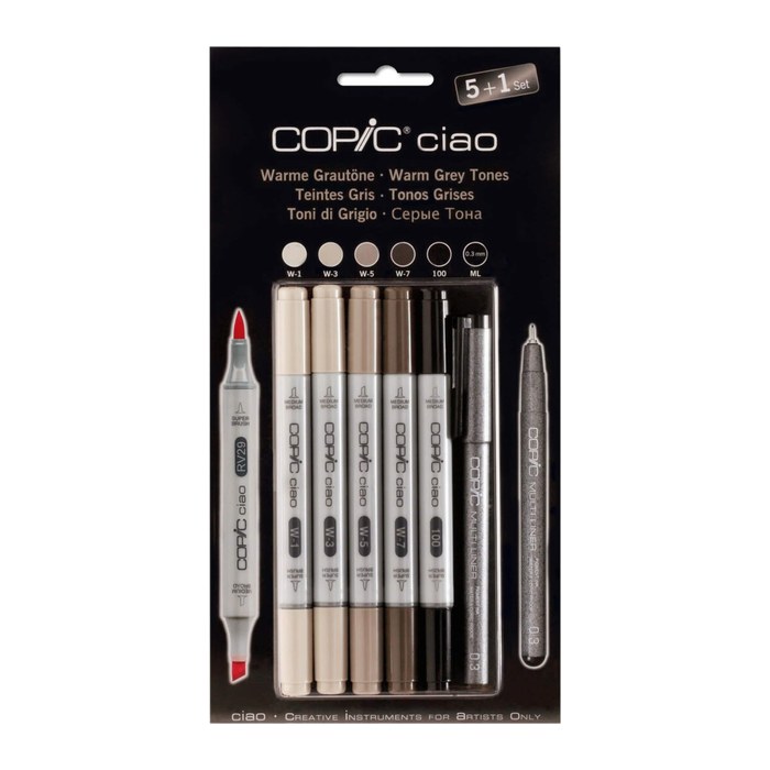 COPIC® Ciao 5+1 Warme Grautöne Layoutmarker-Set farbsortiert 1,0 + 6,0 mm, 6 St.