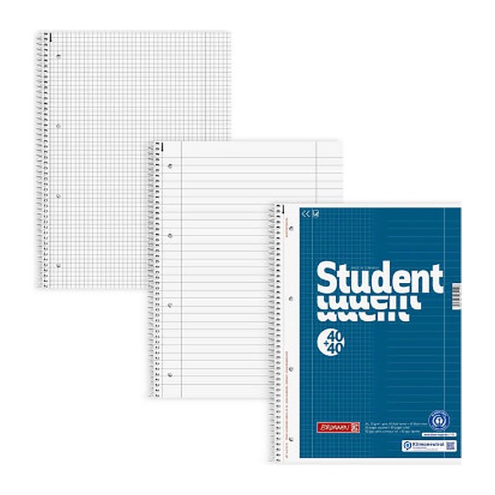 BRUNNEN Collegeblock Student DUO Lineatur 27 und 28 liniert und kariert DIN A4 Innen- und Außenrand, 1 Block
