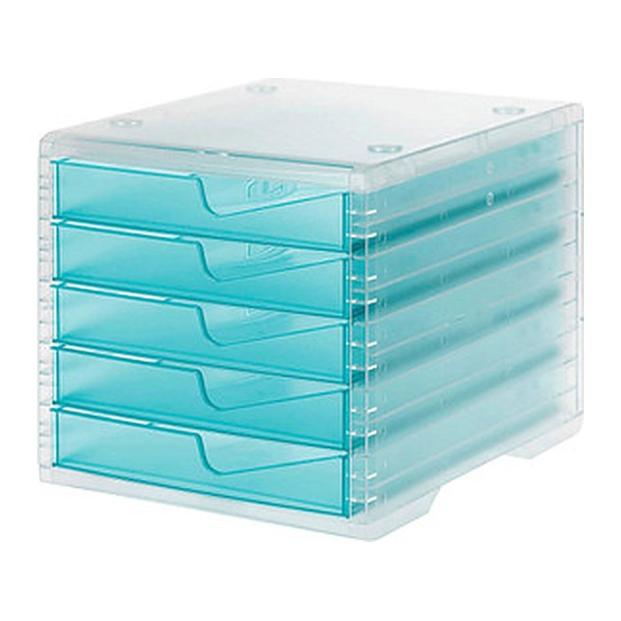 styro Schubladenbox styroswingbox light  aqua 275-8430.25224, DIN A4 mit 5 Schubladen, 1 St.