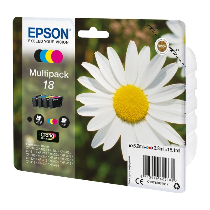 EPSON 18 / T1806 (Gänseblümchen) schwarz, cyan, magenta, gelb Druckerpatronen, 4er-Set