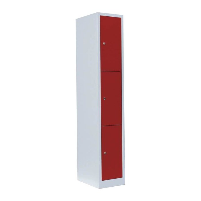 LÜLLMANN Schließfachschrank feuerrot, lichtgrau 520314, 3 Schließfächer 31,5 x 50,0 x 180,0 cm