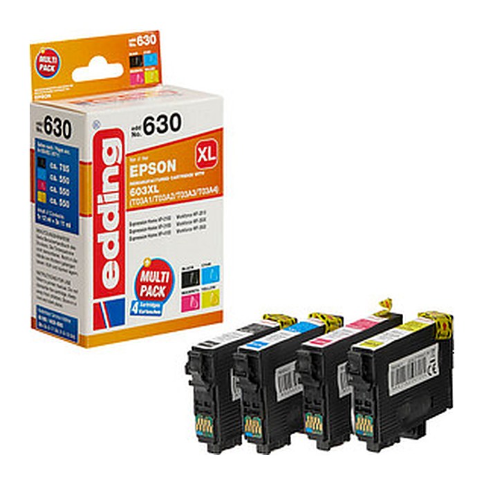 edding EDD-630 schwarz, cyan, magenta, gelb Druckerpatronen kompatibel zu EPSON 603XL Bk/C/M/Y , 4er-Set