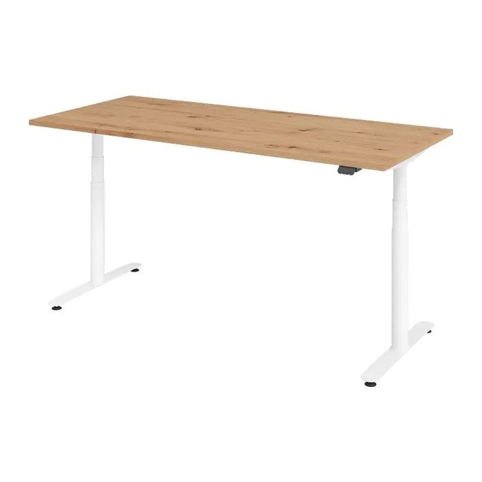 HAMMERBACHER VXDLR19 elektrisch höhenverstellbarer Schreibtisch asteiche rechteckig, T-Fuß-Gestell weiß 180,0 x 80,0 cm
