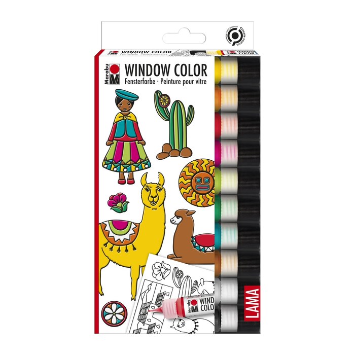 Marabu Lama Fenstermalfarben farbsortiert 10 leuchtende Farben à 25,0 ml