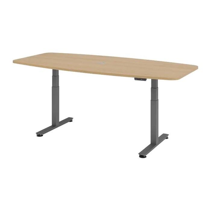 HAMMERBACHER Konferenztisch XDSM22 eiche Tonnenform, T-Fuß-Gestell grau, 220,0 x 103,0 x 62,0 - 127,0 cm