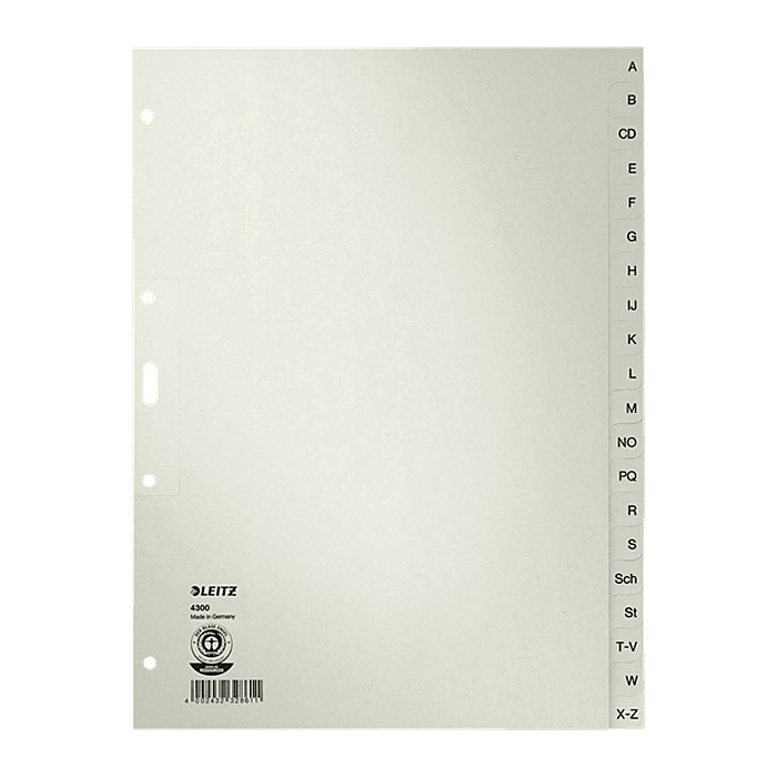 LEITZ Ordnerregister DIN A4+ Vollformat A-Z grau 20-teilig, 1 Satz