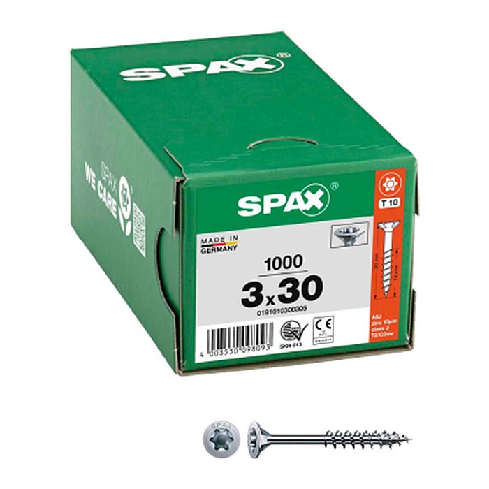 SPAX® Universalschrauben T10 Senkkopf WIROX 0191010300305 3 mm x 30 mm, 1.000 St.