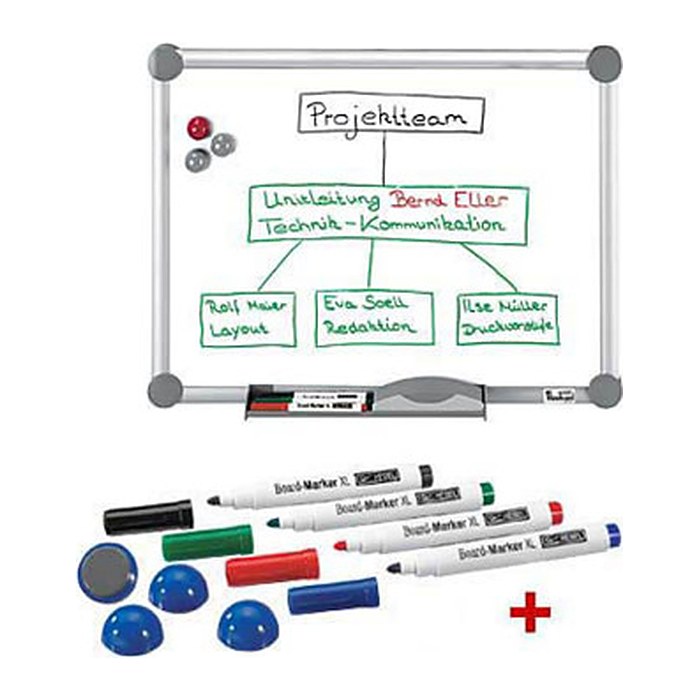 AKTION: MAUL Whiteboard 2000 MAULpro 150,0 x 100,0 cm weiß emaillierter Stahl + GRATIS 4 Boardmarker farbsortiert und 4 Kugelmagnete blau