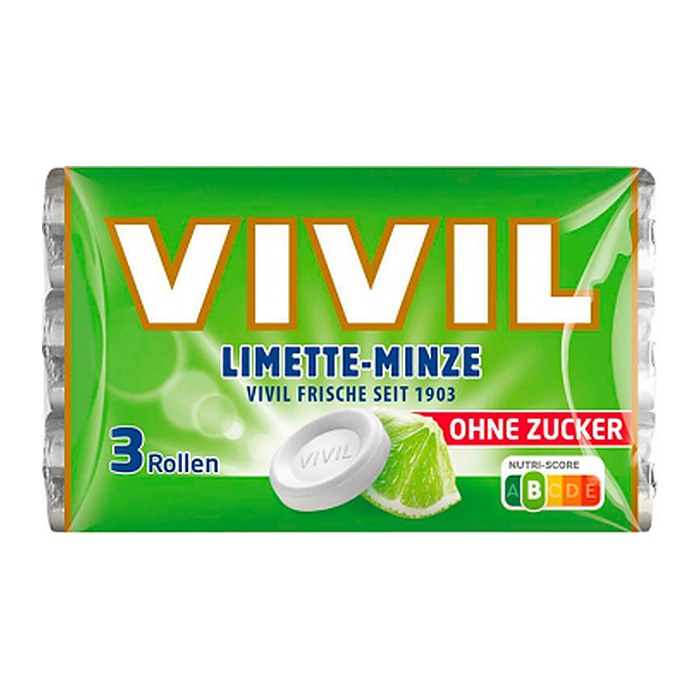 VIVIL® Limette-Minze ohne Zucker Bonbons 84,0 g, 3 Rollen