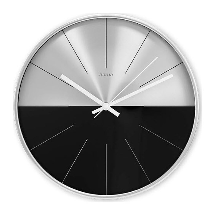 hama Wanduhr Sizilien silber/schwarz silber Kunststoff, Ø 30,0 cm