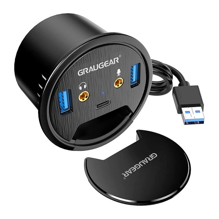 GRAUGEAR USB 3-Port Tisch Hub m. Audio- u. Mikrofonanschluss