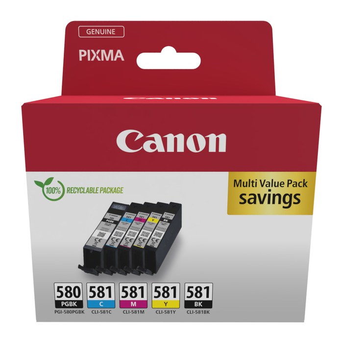 Canon PGI-580 PGBK/CLI-581 BK/C/M/Y schwarz, cyan, magenta, gelb Druckerpatronen, 5er-Set