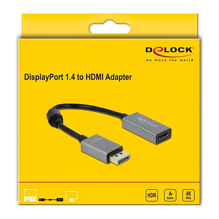 DELOCK Adapter DisplayPort 1.4 > HDMI 4K 60Hz (HDR) aktiv