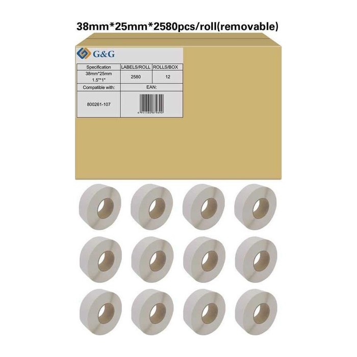 G&G 12x Etikettenrollen kompatibel mit Zebra 800261-107