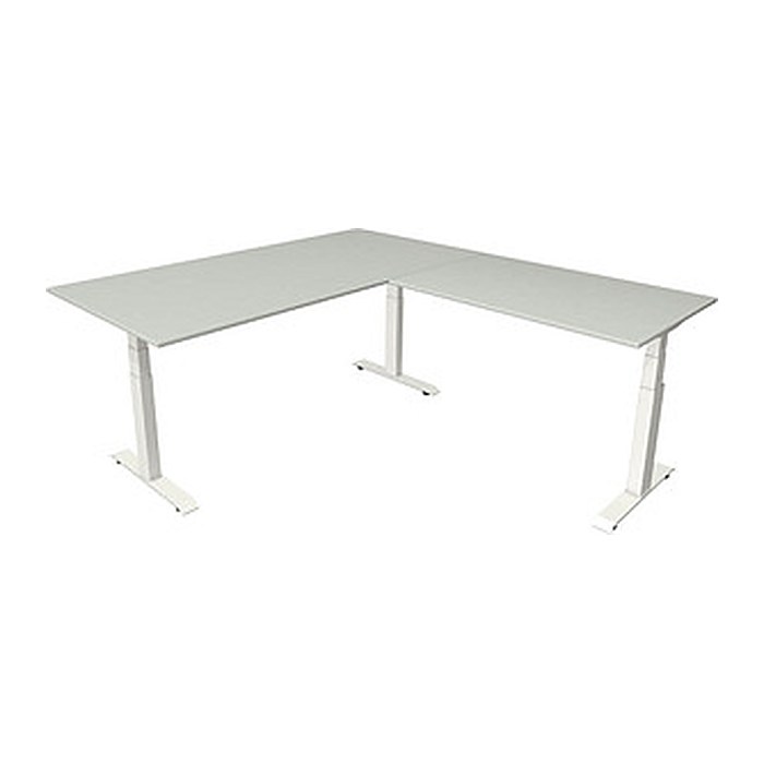 Kerkmann Move 4 elektrisch höhenverstellbarer Schreibtisch lichtgrau rechteckig, T-Fuß-Gestell weiß 200,0 x 220,0 cm