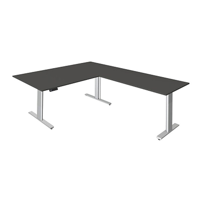 Kerkmann Move 3 tube elektrisch höhenverstellbarer Schreibtisch anthrazit L-Form, T-Fuß-Gestell silber 200,0 x 100,0 cm