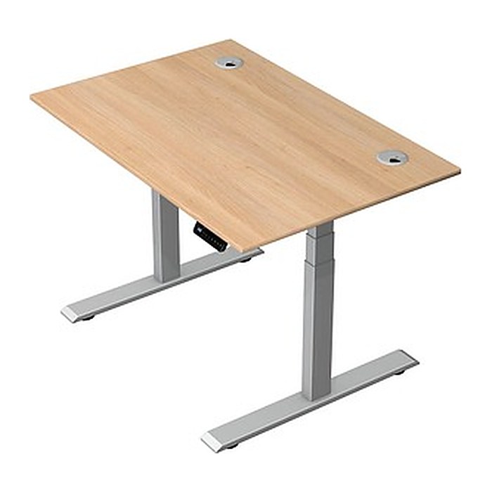 Kerkmann Move 2 Plus elektrisch höhenverstellbarer Schreibtisch eiche hell rechteckig, T-Fuß-Gestell silber 120,0 x 80,0 cm